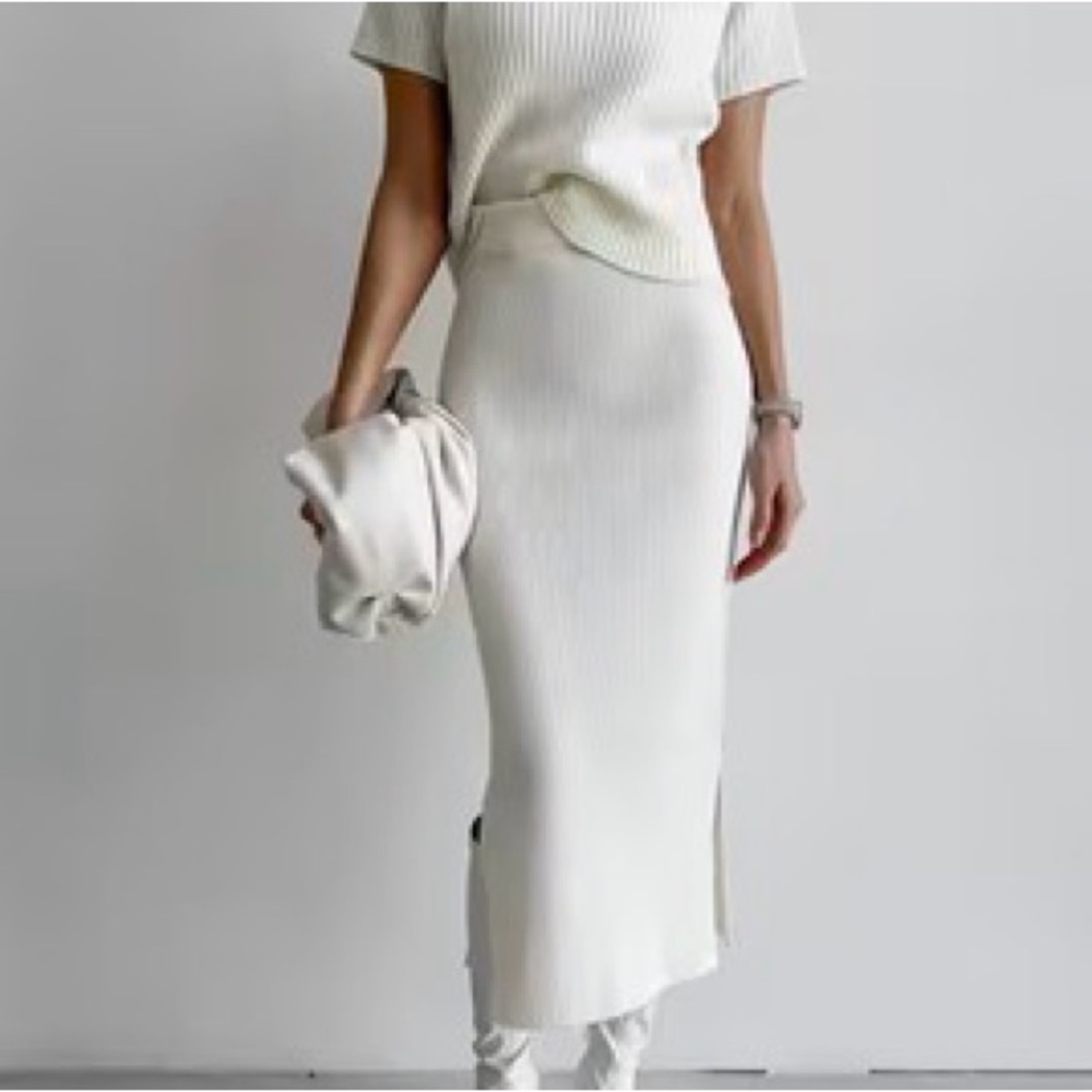 SHEIN White Ribbed Pencil Skirt